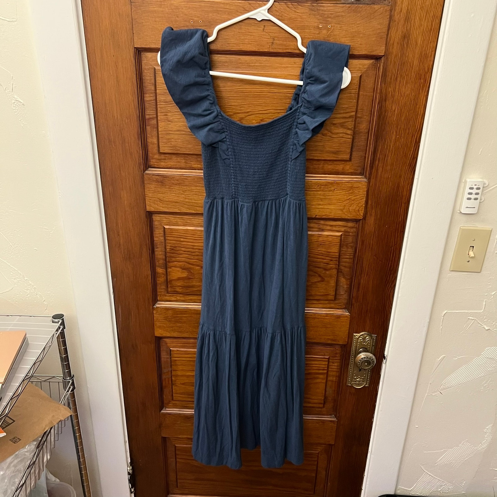 Nation Ltd Gwen Dress Size Xs French Navy Blue Smocked Tiered Ruffled Women's